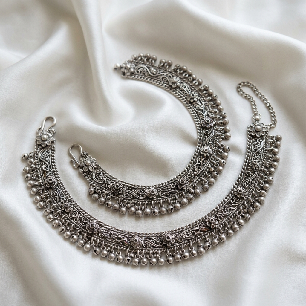 Handcrafted Royal Silver Payal